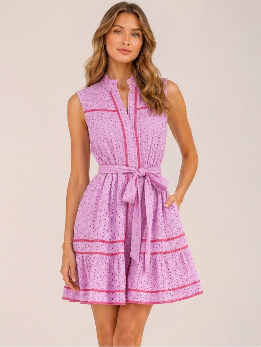 Lavender Eyelet Sleeveless Mini Dress